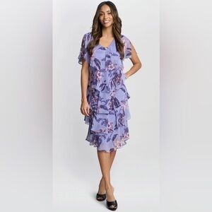 SLNY Floral Print Chiffon Tiered Dress Size 8 NWT